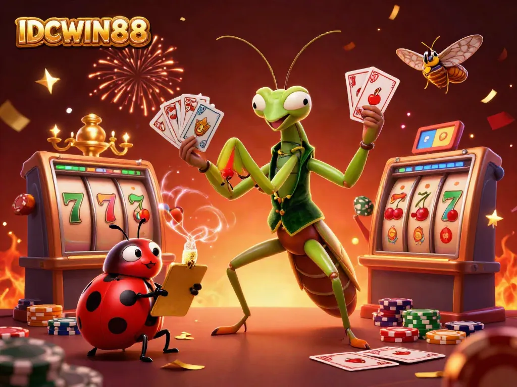 Experience thrilling wins with IDCWIN88 at this vibrant casino scene showcasing a card sharp and pit boss.