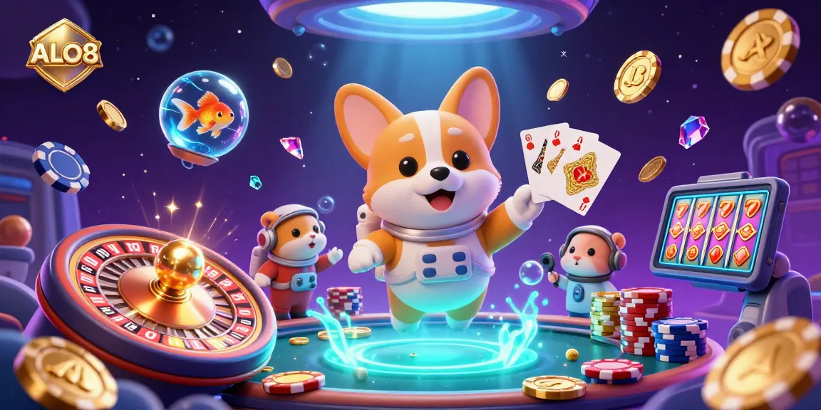 Experience ALO8's vibrant casino world with playful characters and exciting gambling elements.