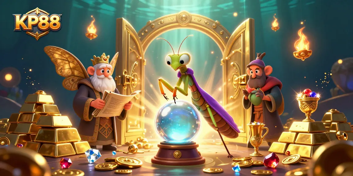 Experience thrilling gameplay at KP88 with a mystical scene featuring fortune tellers and treasures.