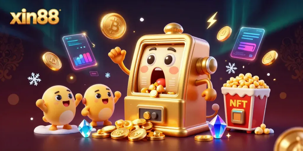 Experience the excitement of xin88's slot machines with vibrant coins and gaming elements.