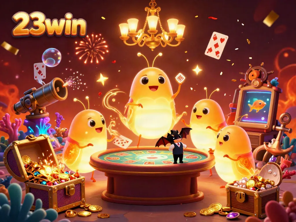 Experience the vibrant world of 23win casino with glowworms illuminating the scene and creating excitement.