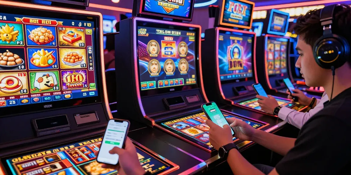 Gamers enjoying slot games on mobile devices showcasing deposit tanpa minimal benefits in a vibrant digital casino.