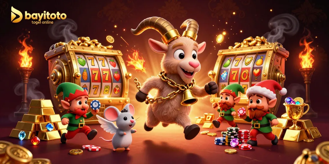 Experience the excitement of bayitoto togel online in a festive casino scene filled with vibrant slot symbols and dynamic gameplay.
