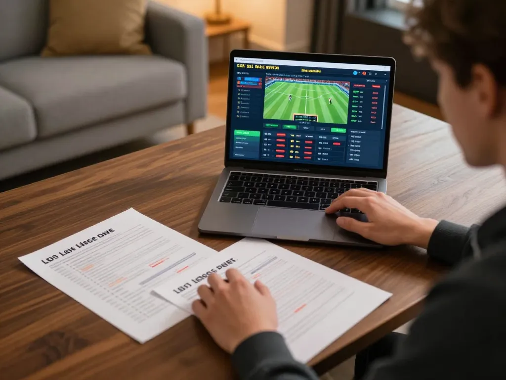Engaging in strategic sports betting online at home with hay88x laptop interface showing live odds.