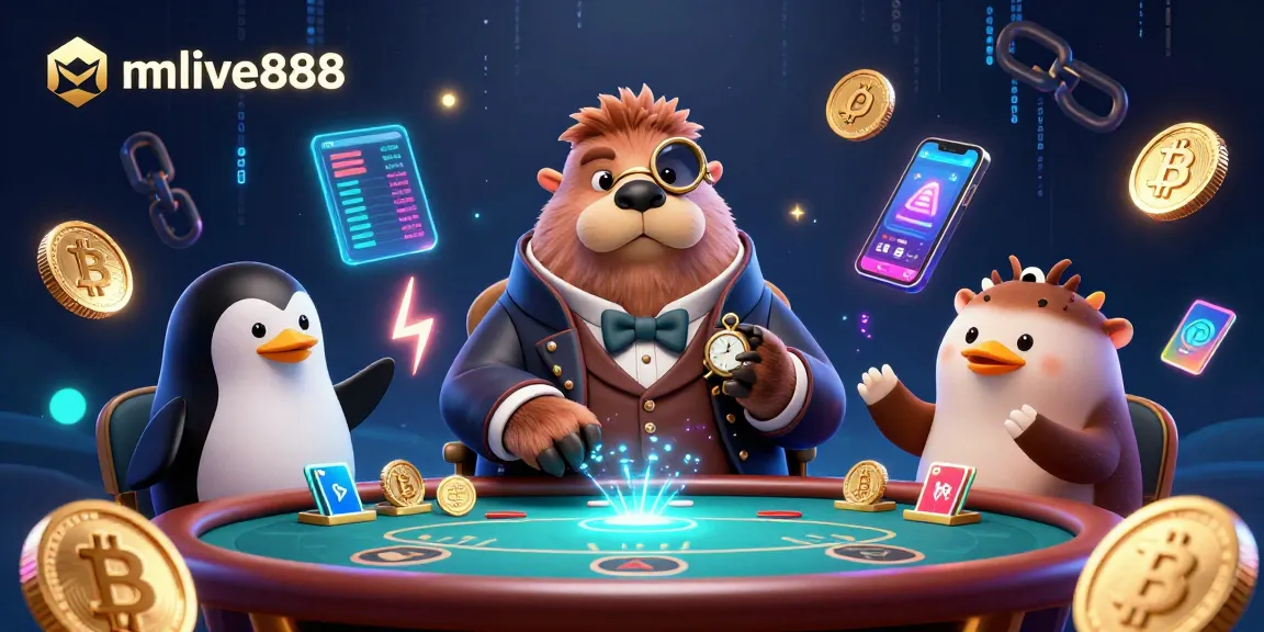 Immerse in the thrilling world of mmlive888 as a walrus, penguin dealer, and pufferfish engage in poker.