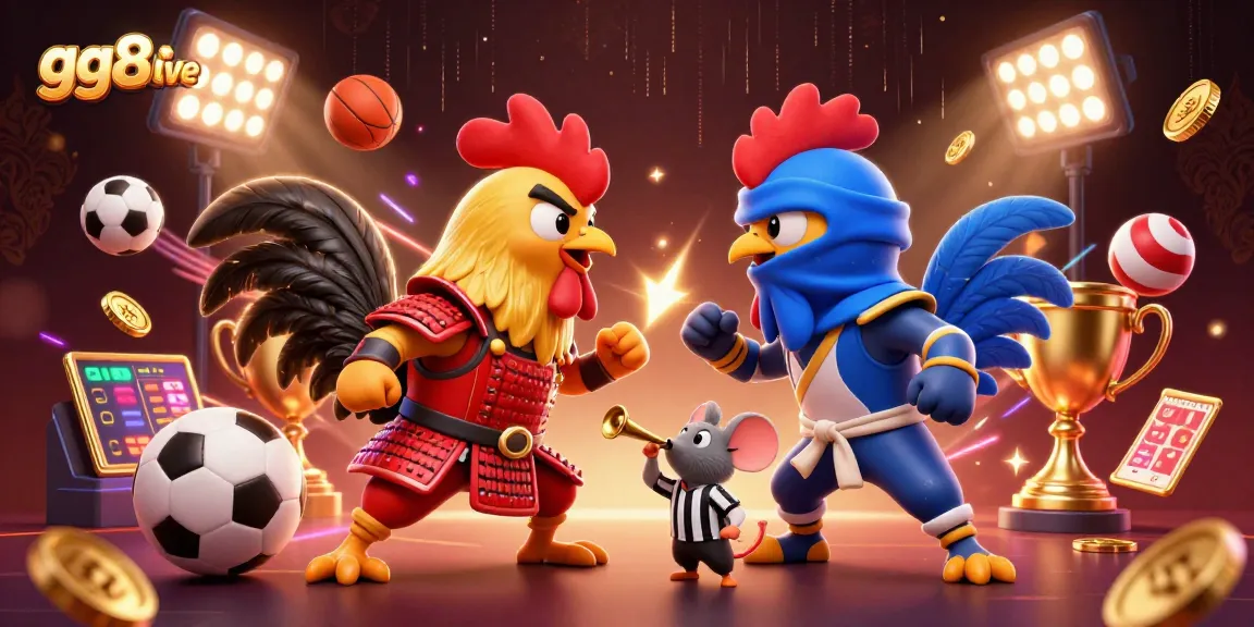 Experience thrilling action with gg88live's vibrant depiction of battling roosters in a sports betting arena.