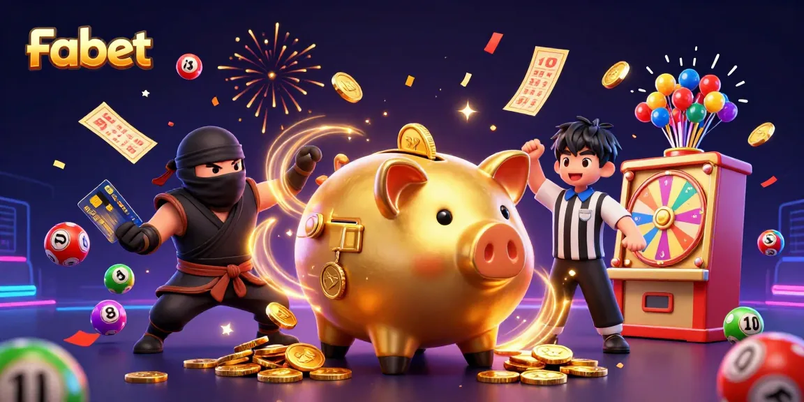 Fabet showcases an energetic casino scene with characters and dynamic lottery elements in action.