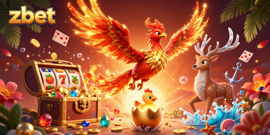Experience thrilling gameplay with zbet illustrated in a vibrant 3D casino scene featuring a phoenix and gold treasures.