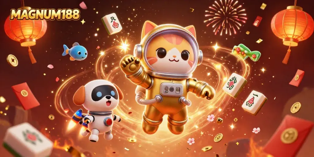 Engage with thrilling gameplay at MAGNUM188 featuring vibrant 3D characters and casino elements.