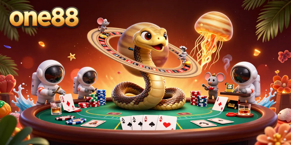 Engage in thrilling cosmic betting adventures at one88 with vibrant 3D casino elements.
