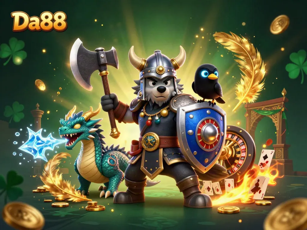 Experience excitement with Da88 as a Viking wolf, dragon, and raven engage in thrilling casino action