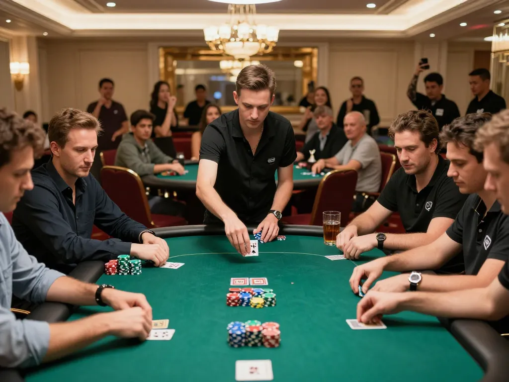 earlyinsights showcase poker strategy with players analyzing cards in a stylish casino setting