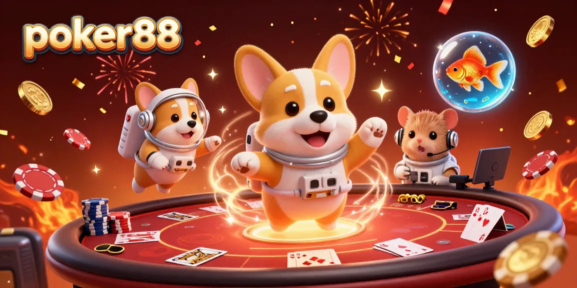 Experience poker88 excitement with floating casino elements and vibrant celebration details.