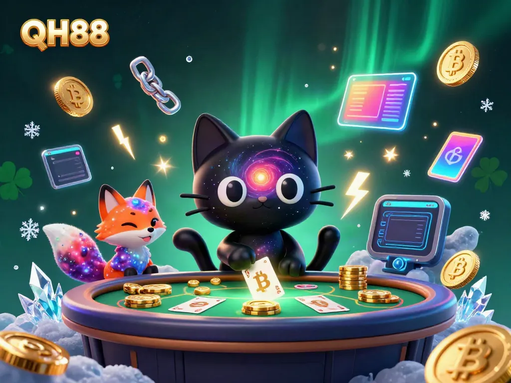 Join the cosmic gaming fun at QH88 with vibrant characters and dynamic casino elements!