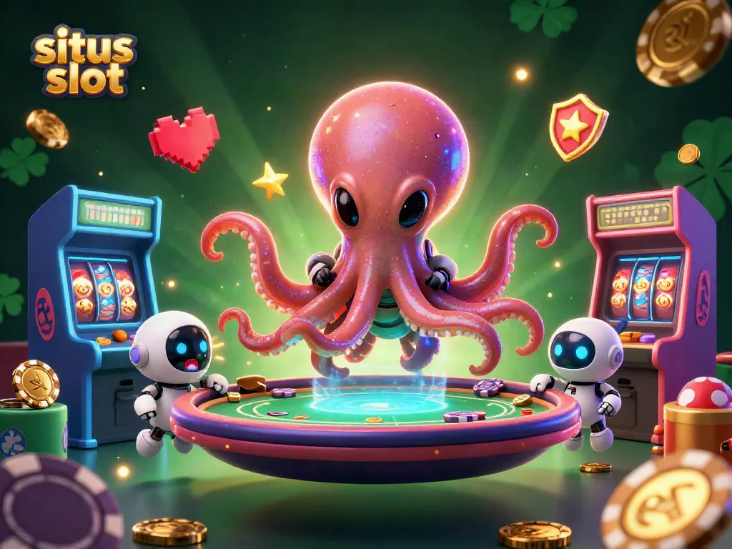 Engage with situs slot and win big at a vibrant 3D casino atmosphere featuring an alien octopus and holo poker.