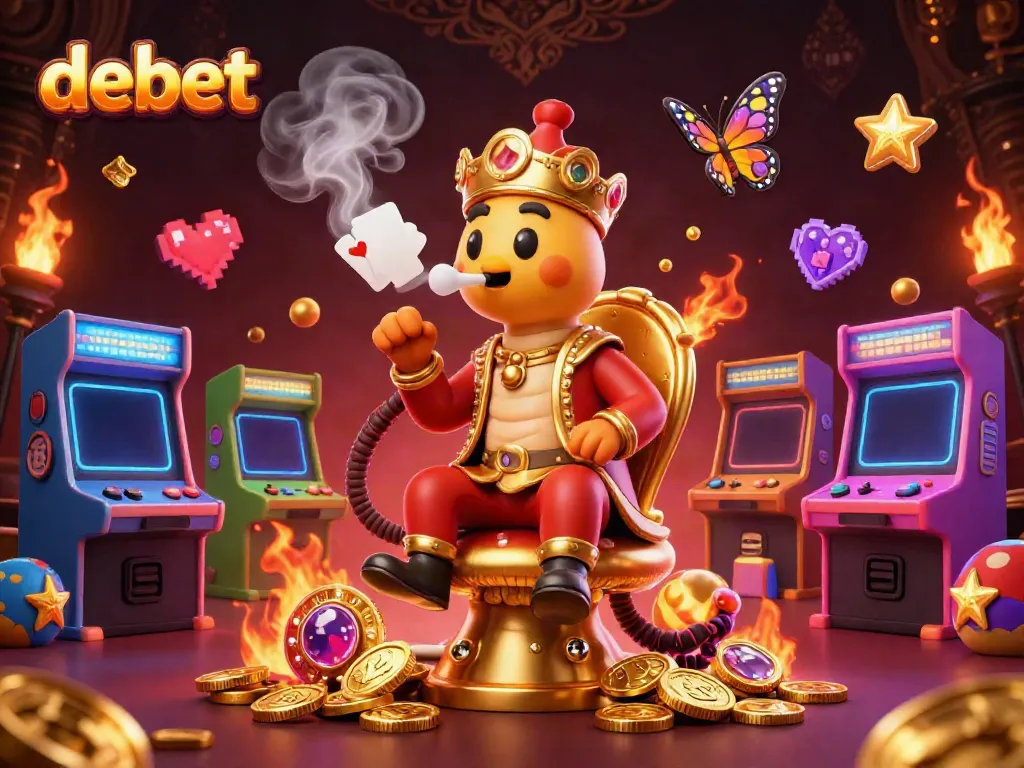 Win big with debet in a vibrant, colorful casino setting featuring a whimsical caterpillar.