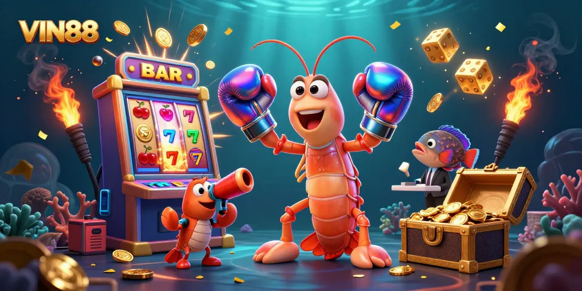 Experience the excitement of VIN88 with vibrant casino action illustrated in this dynamic underwater scene.