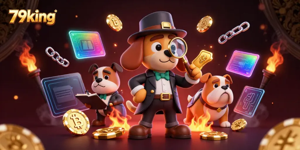 Engage in thrilling gaming action with 79king characters uncovering treasure clues amidst casino-themed elements.