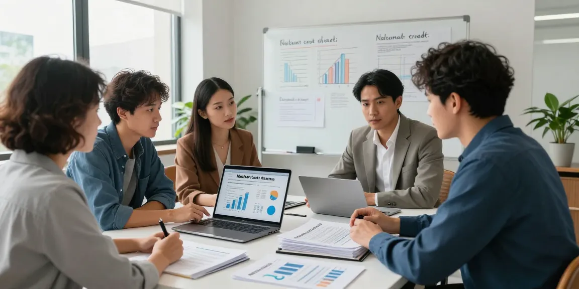 Team discussing merchant cash advance bad credit solutions in a modern office.