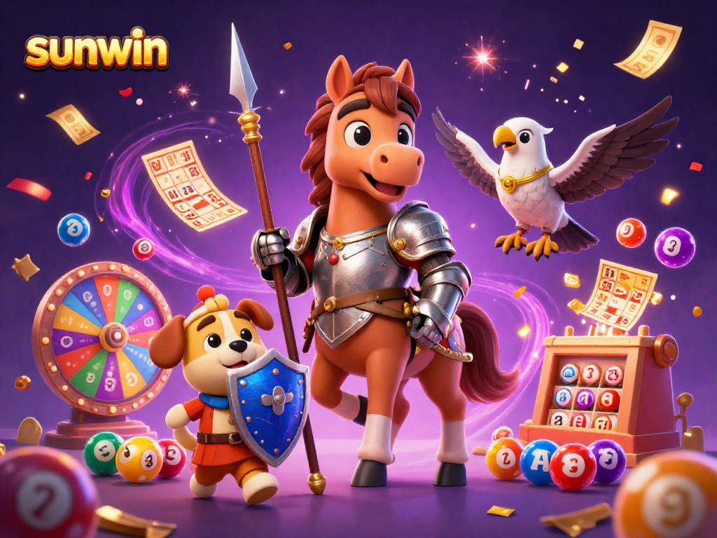 Engage with sunwin's exciting lottery-themed scene featuring vibrant balls and joyous winnings.