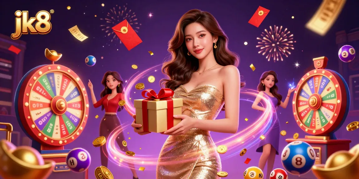 Experience thrilling gameplay at jk8 with festive decorations, colorful lottery elements, and dynamic casino vibes.