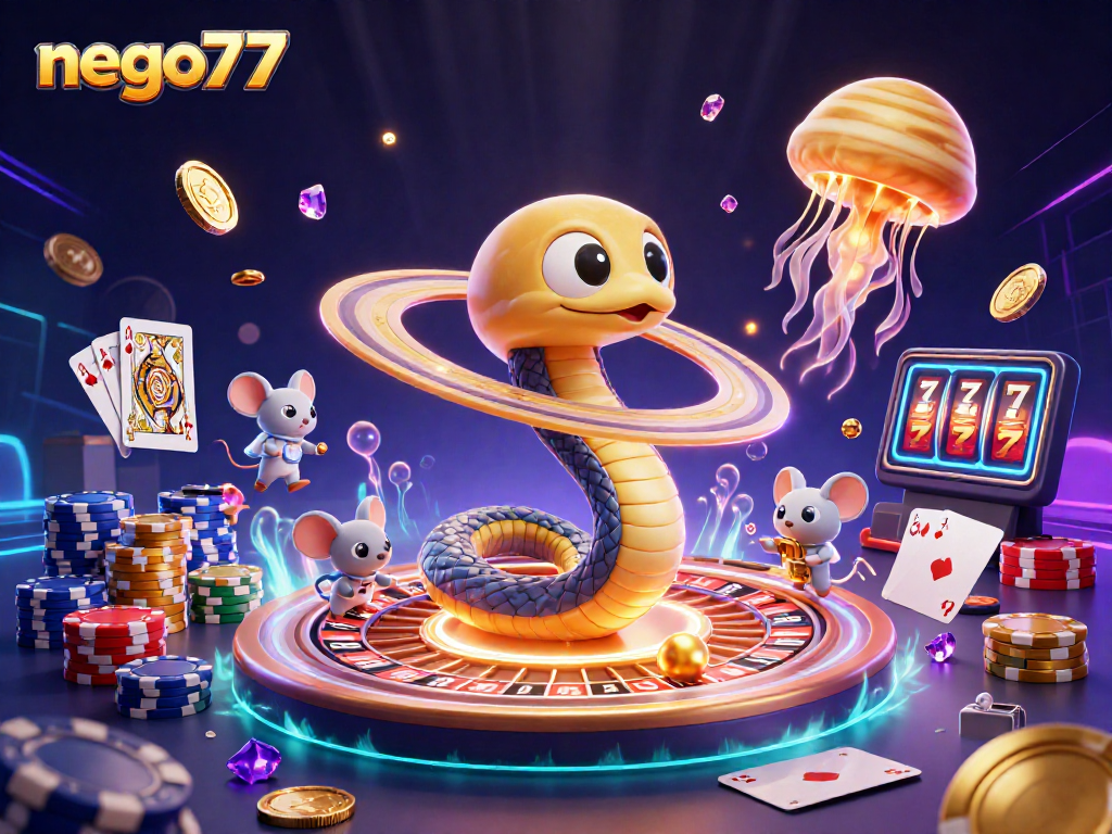 Engage with exciting games at nego77, featuring astronaut mice betting on Saturn's roulette rings.