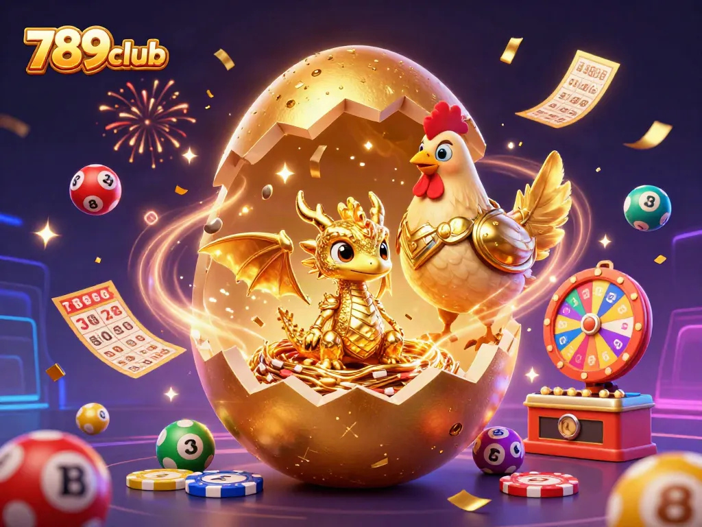 Engage in thrilling games at 789club with golden dragon and vibrant prizes in a casino 3D scene.