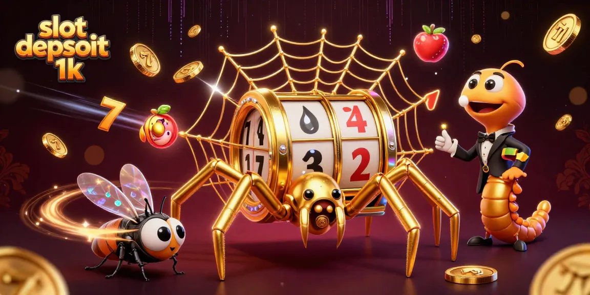 Spin to win at slot depsoit 1k with a golden web of prizes and excitement in this vibrant illustration.