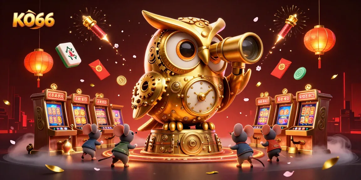Engage with the KO66 casino experience as a golden owl oversees gaming action filled with excitement and fortune.