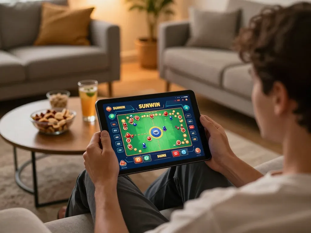 Engaging in online gaming on the SUNWIN app from a cozy sofa
