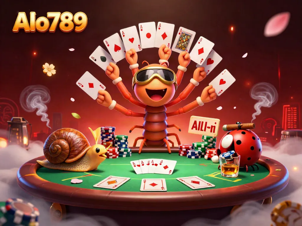 Join the excitement at Alo789 with dynamic poker action and colorful characters in a vibrant casino scene.