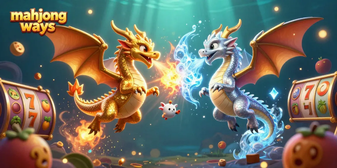 Engage with mahjong ways in this vibrant illustration showcasing gold and silver dragons amidst powerful slot reel elements.