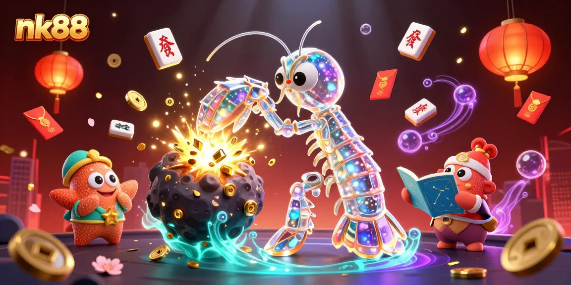 Experience the excitement of nk88 with a vibrant 3D illustration showcasing a galactic samurai in a jewel-filled explosion.