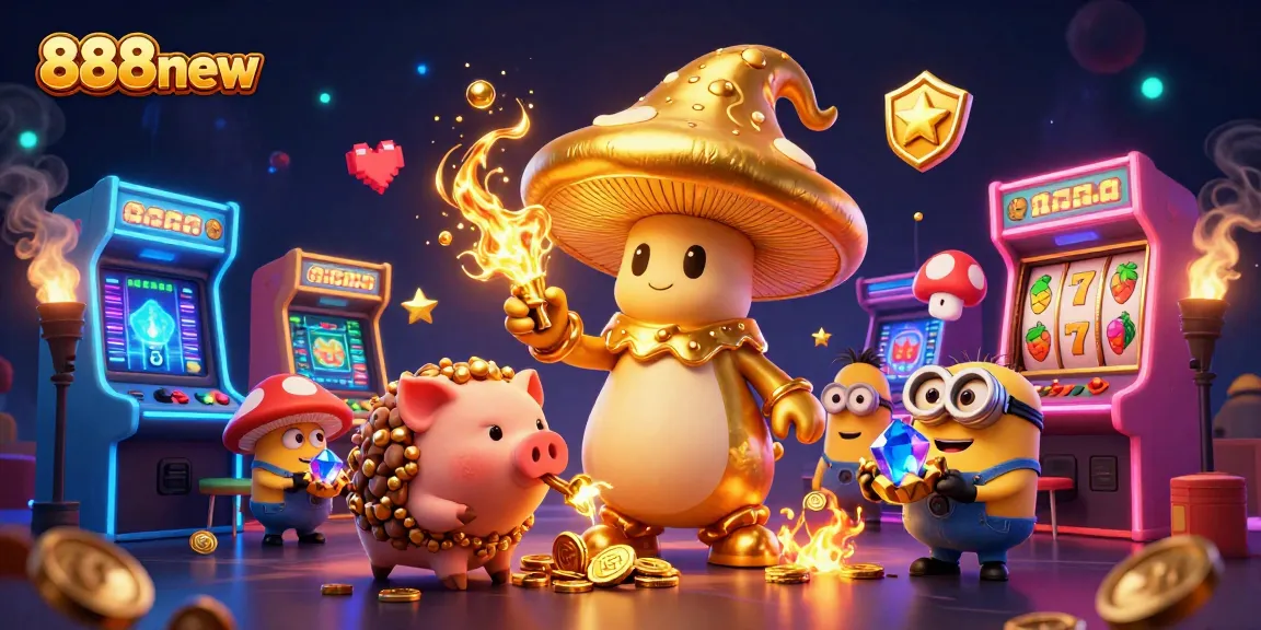 Engage in thrilling gameplay with 888new, showcasing a vibrant casino scene filled with golden magic and game elements.