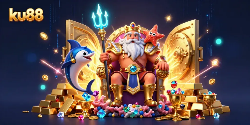 Experience the thrilling world of ku88 with vibrant 3D visuals of underwater treasures and characters.