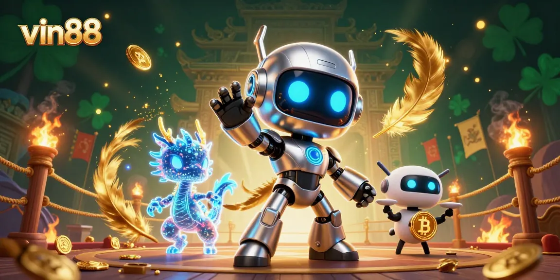 Win big at vin88 with a vibrant 3D scene showcasing exciting gambling elements and an energetic atmosphere.