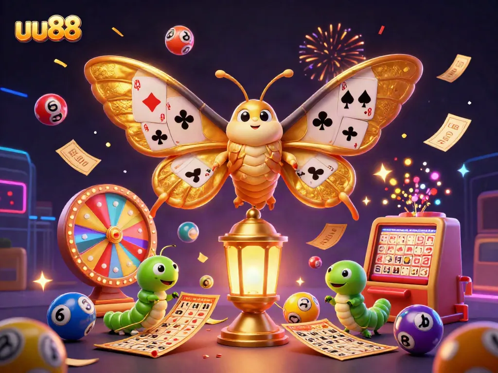 Experience the vibrant gaming action of uu88 with colorful scenes and festive elements in this dynamic illustration.