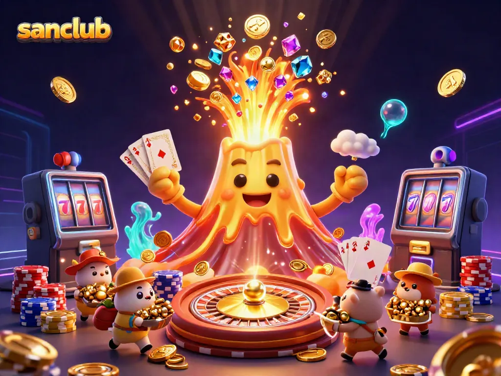 Experience thrilling wins at sanclub with vibrant 3D casino scene showcasing rich game elements.