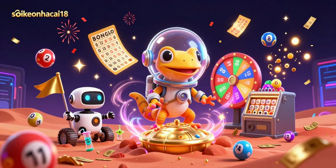 Experience the thrill of soikeonhacai18 with vibrant lottery elements and a Martian gecko in a casino!