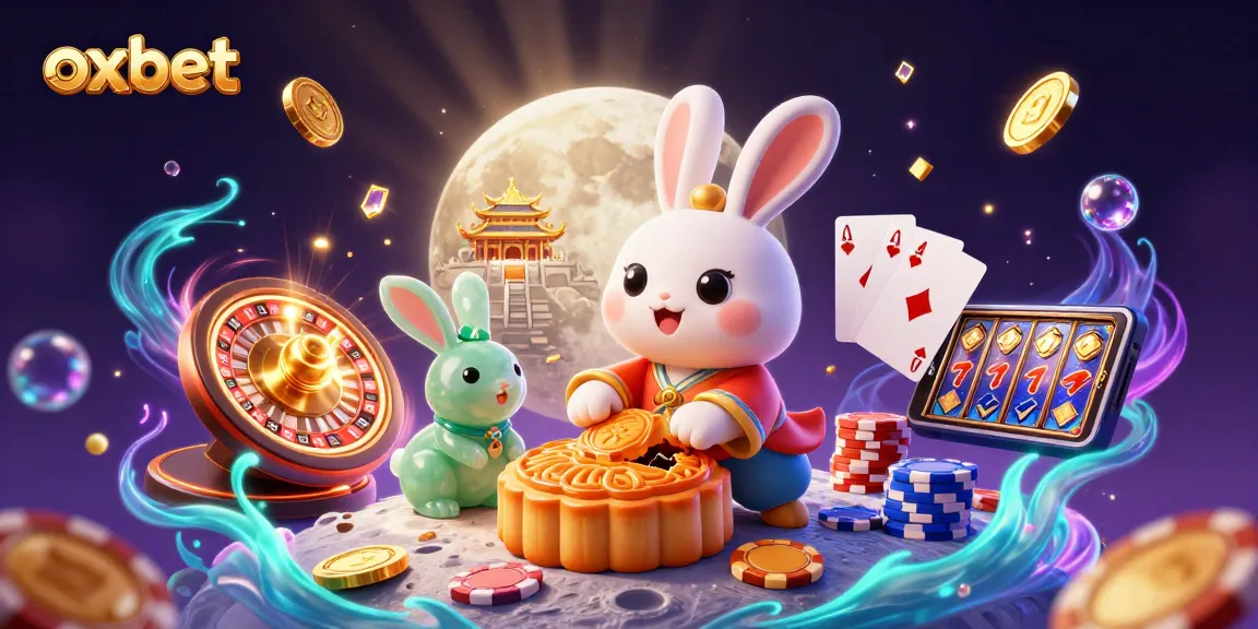Engage with oxbet in a festive 3D casino illustration featuring playful characters and vibrant game elements.