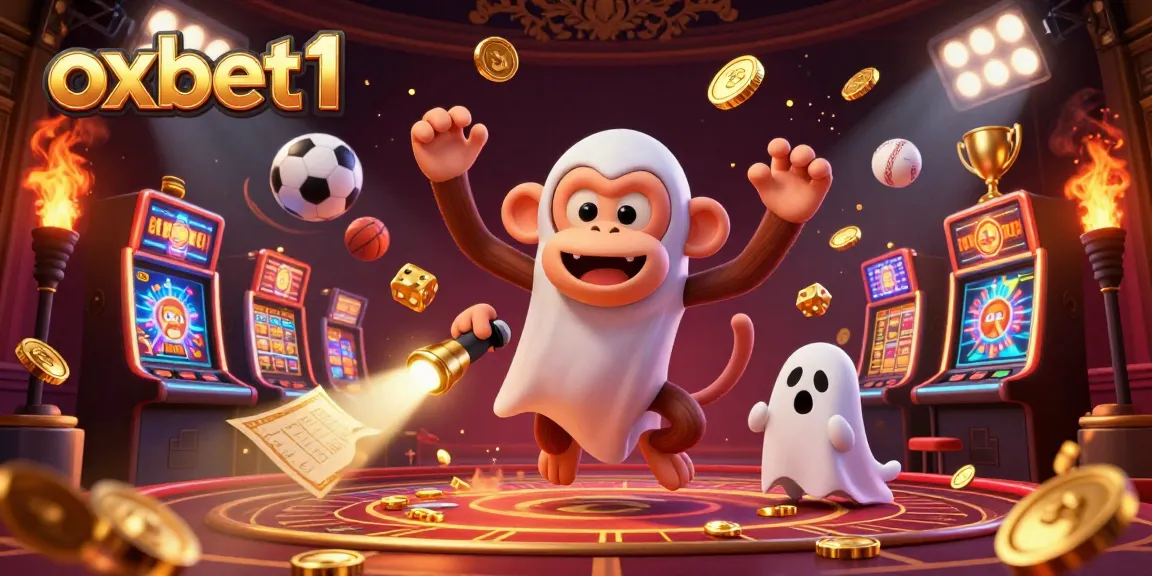 Experience the thrilling world of oxbet1 with an animated casino scene featuring playful elements and golden treasures.
