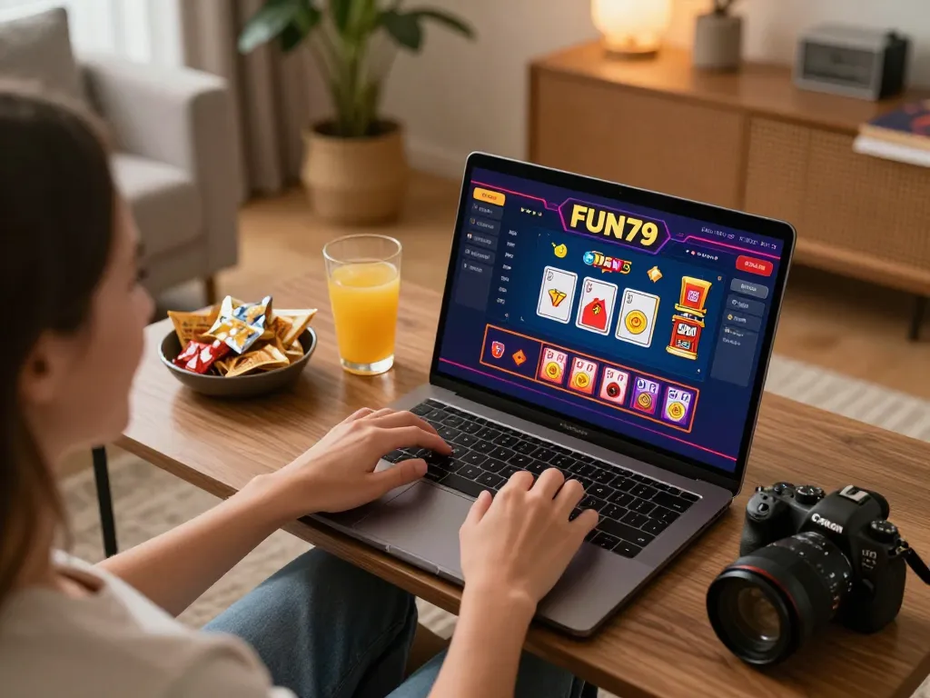 Engaging in exciting gameplay at FUN79 online casino with a cozy home atmosphere