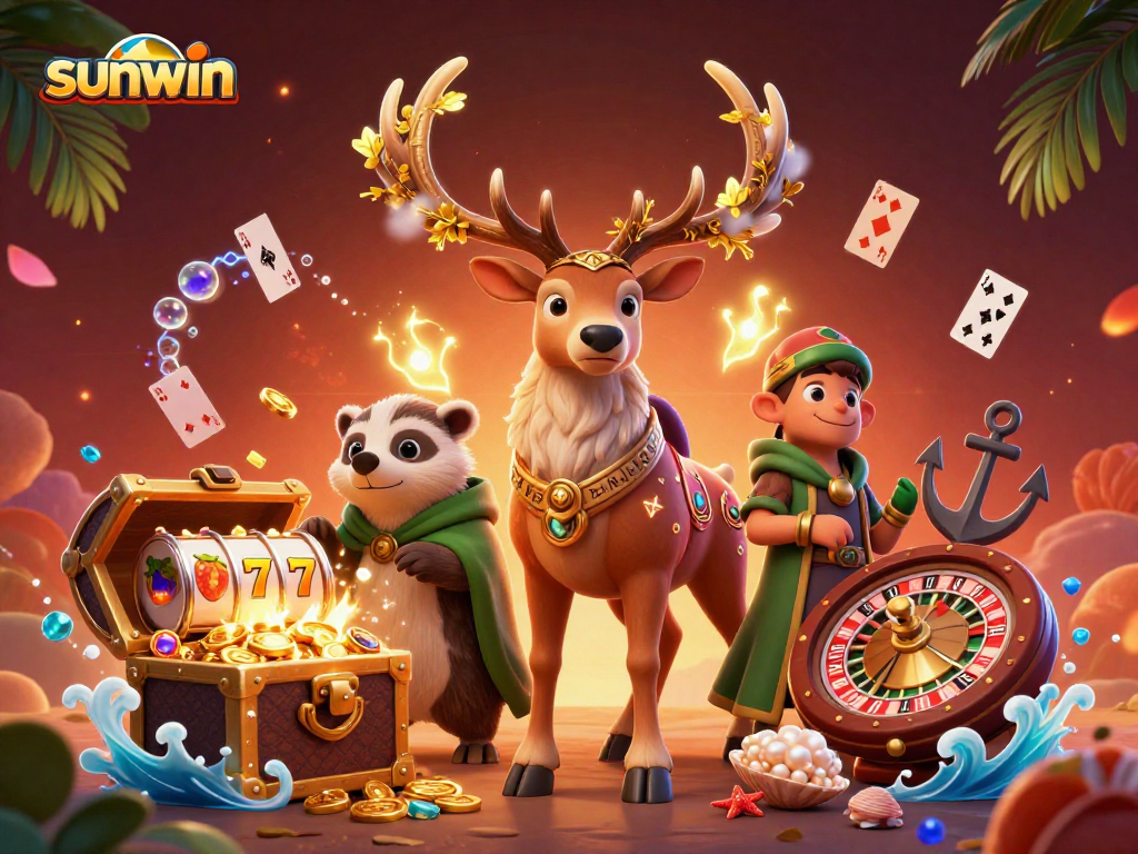 Experience thrilling slots with sunwin's magical illustration featuring a druid and treasures.