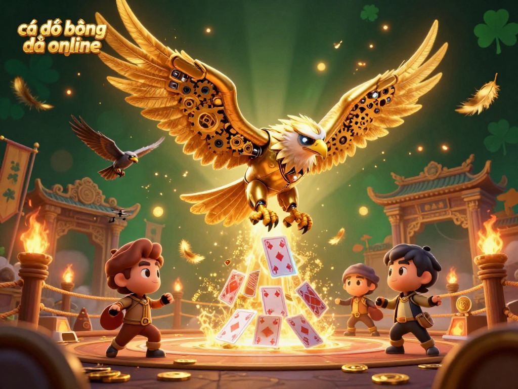 Cá độ bóng đá online showcased vividly with a golden eagle amid dynamic betting elements.