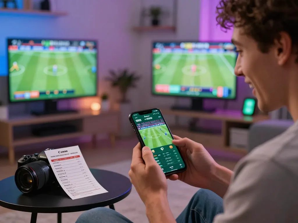 Engaging with the weddingshopworld sports betting app on smartphone, analyzing game statistics.