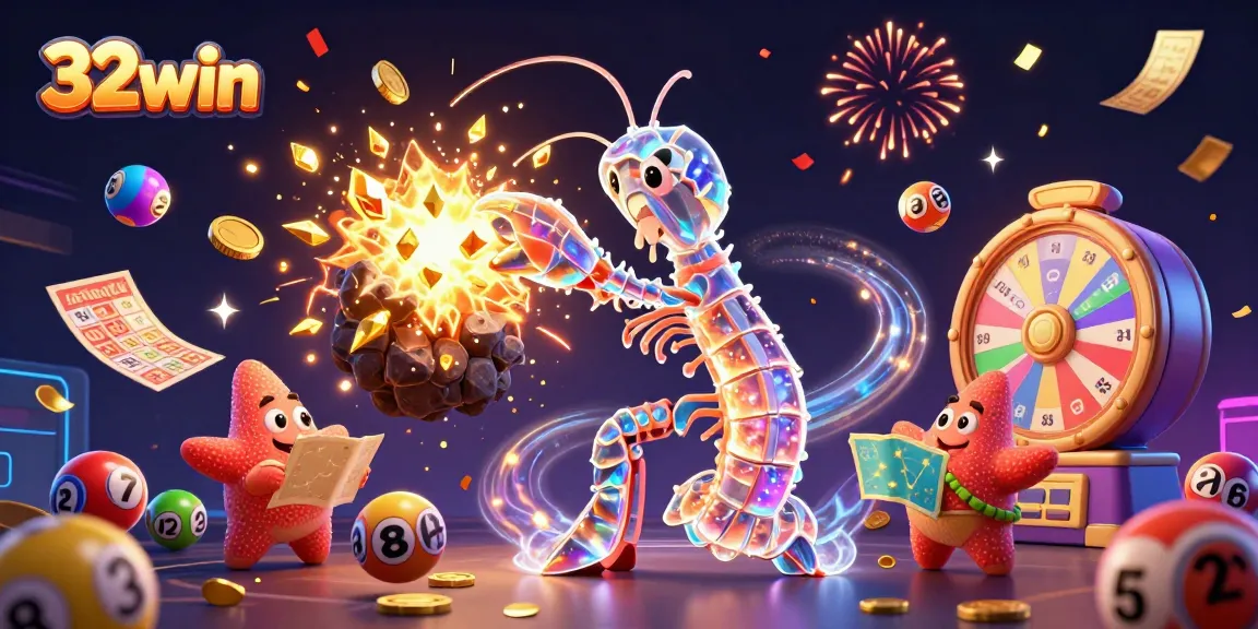 32win thrills players with dynamic lottery action featuring golden tickets and colorful balls.