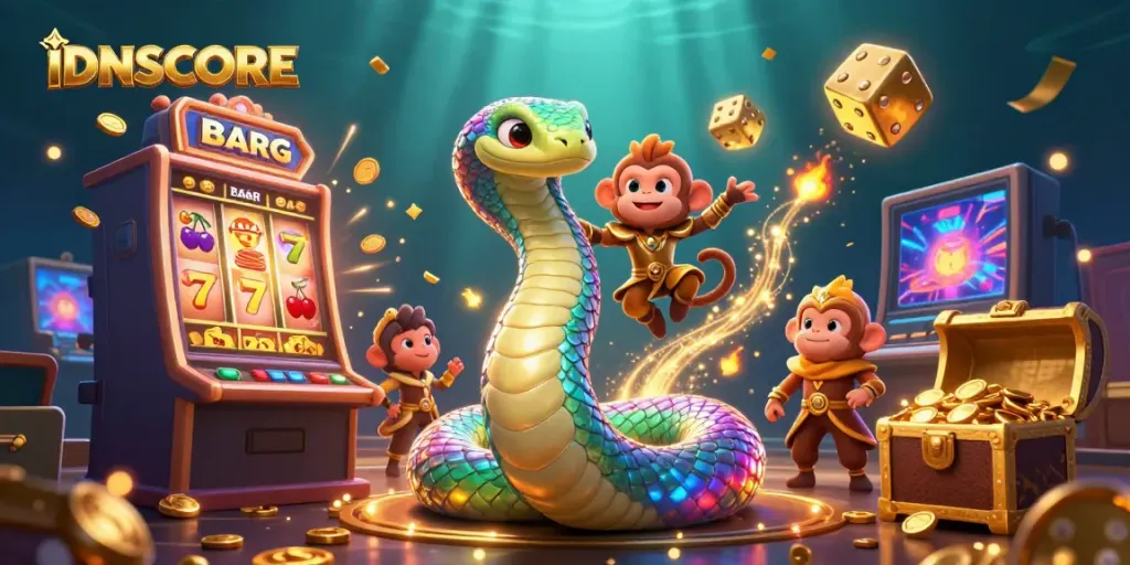 IDNSCORE enhances gaming experience with vibrant visuals, showcasing a dynamic scene filled with casino elements.