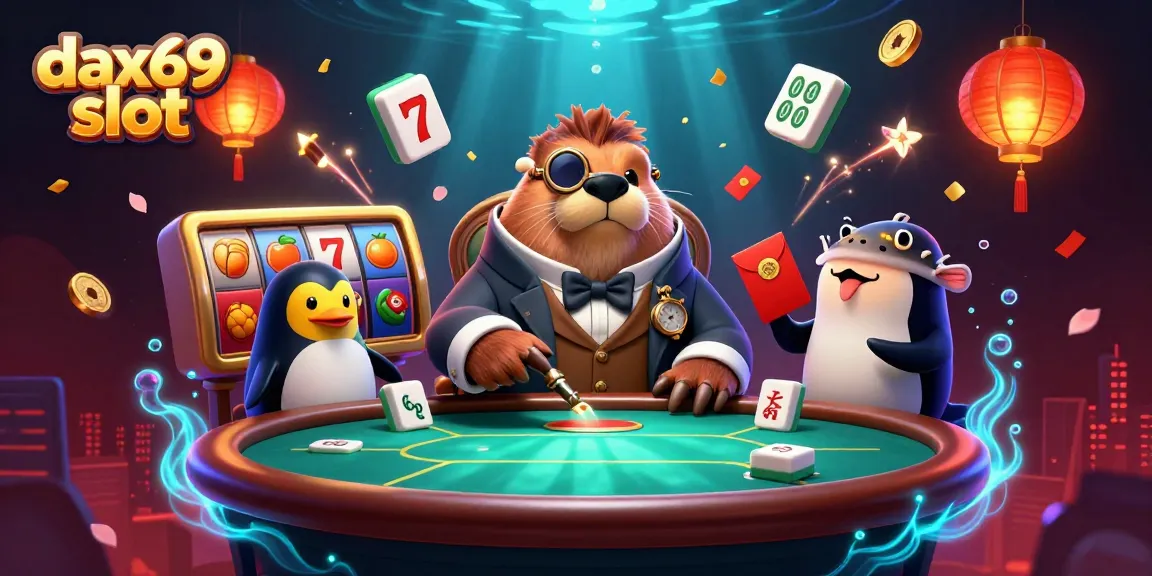 Permainan dax69 slot menampilkan walrus yang lucu dan dealer penguin di meja poker bawah laut.