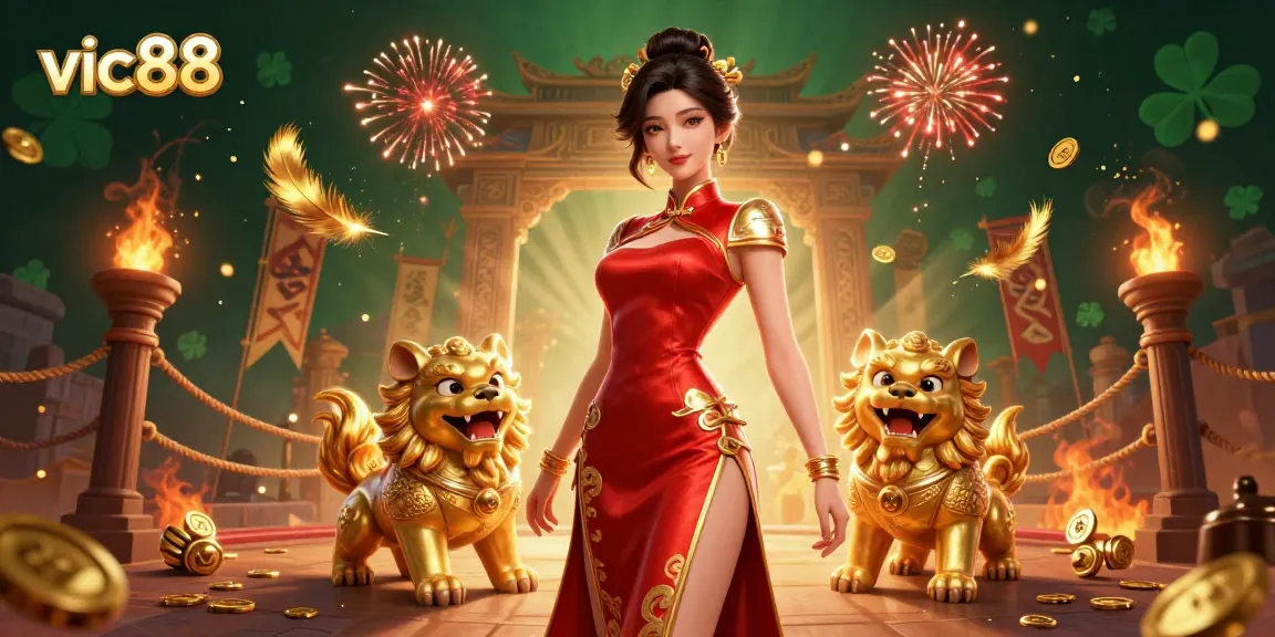Experience thrilling games at vic88 with a glamorous Asian character and dynamic casino elements.