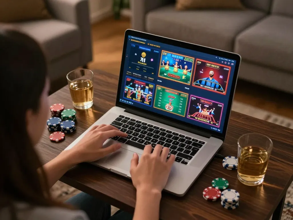Engaging in online gaming at home with 789clubgo, showcasing multiple casino games and a relaxed environment.